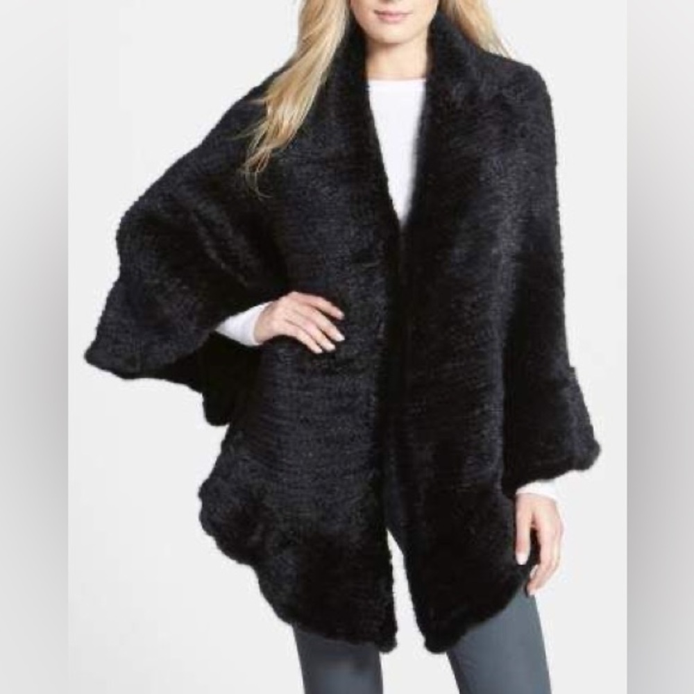 Belle Fare Mink Knitted Cape Rochester Genuine Mink Shawl Wrap Black One Size